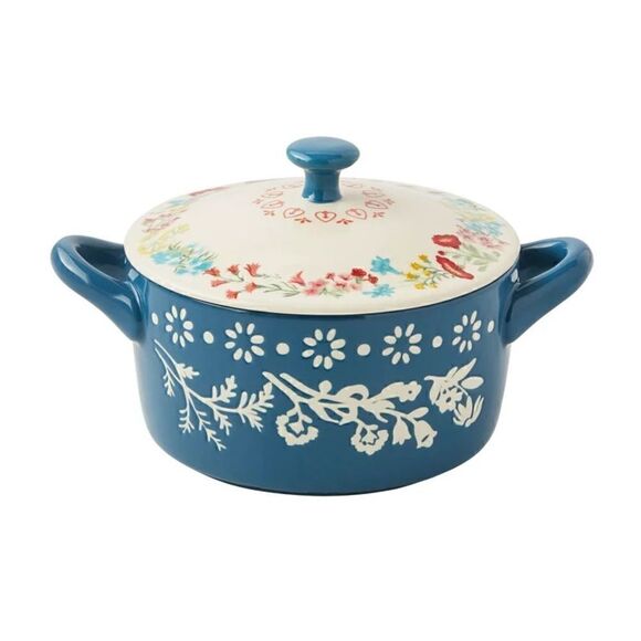 🦋 New Pioneer Woman Fancy Flourish Round Ceramic Mini Casserole Dish w/ Lid - Picture 4 of 6